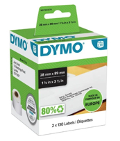 Etikett Dymo Labelwriter, 89x28mm Adress  2x130 st/fp vit